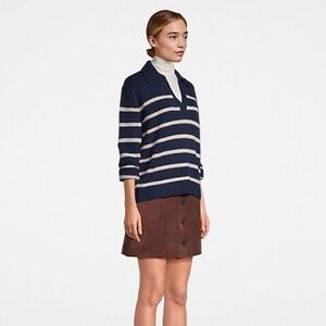 LA LIGNE 100% Cashmere Cream + Navy Collared Sweater XL